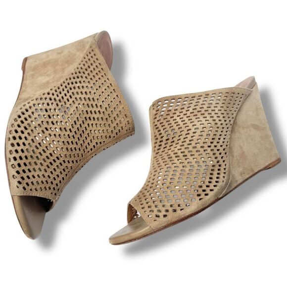 Joie Kellie Slide Sandal Wedge Heel in Putty Perforated Suede Women’s SIZE 39.5 - Picture 4 of 8